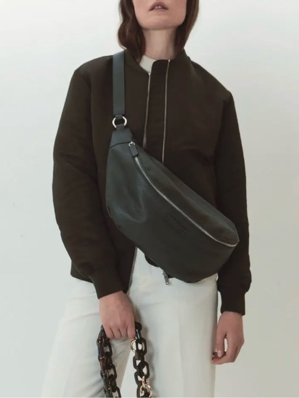 Women's Anthracite Leather Crossbody Sling Bag NWT
